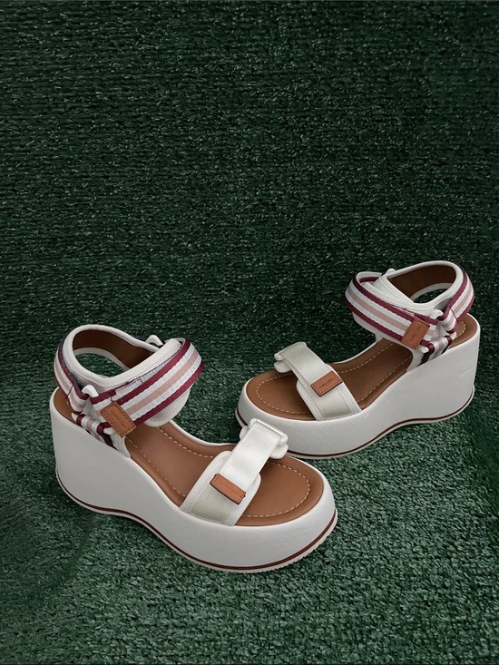 See By Chloe Shoes - SEE BY CHLOE White Yumi Ribbon Straps Chunky Platform Wedge Sandals EU 38 US 8